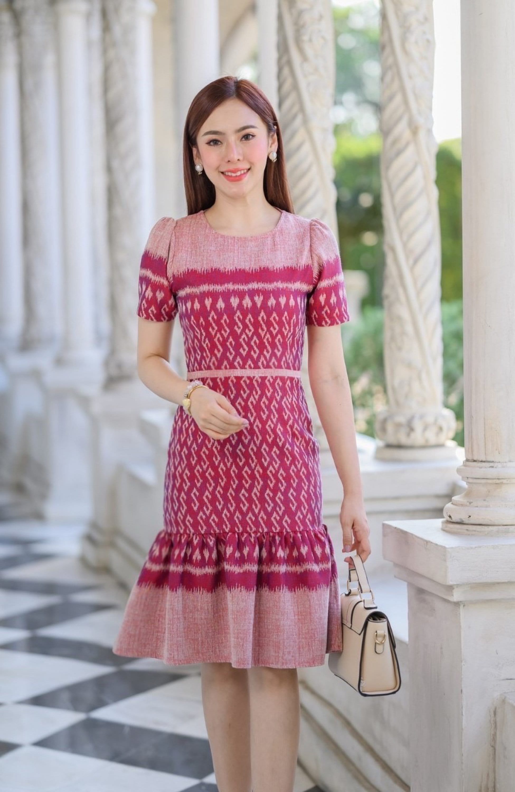 Red-Thai fabric A dress with beautiful Thai patterns.(Not Printed Fabric) Please read item details before purchasing