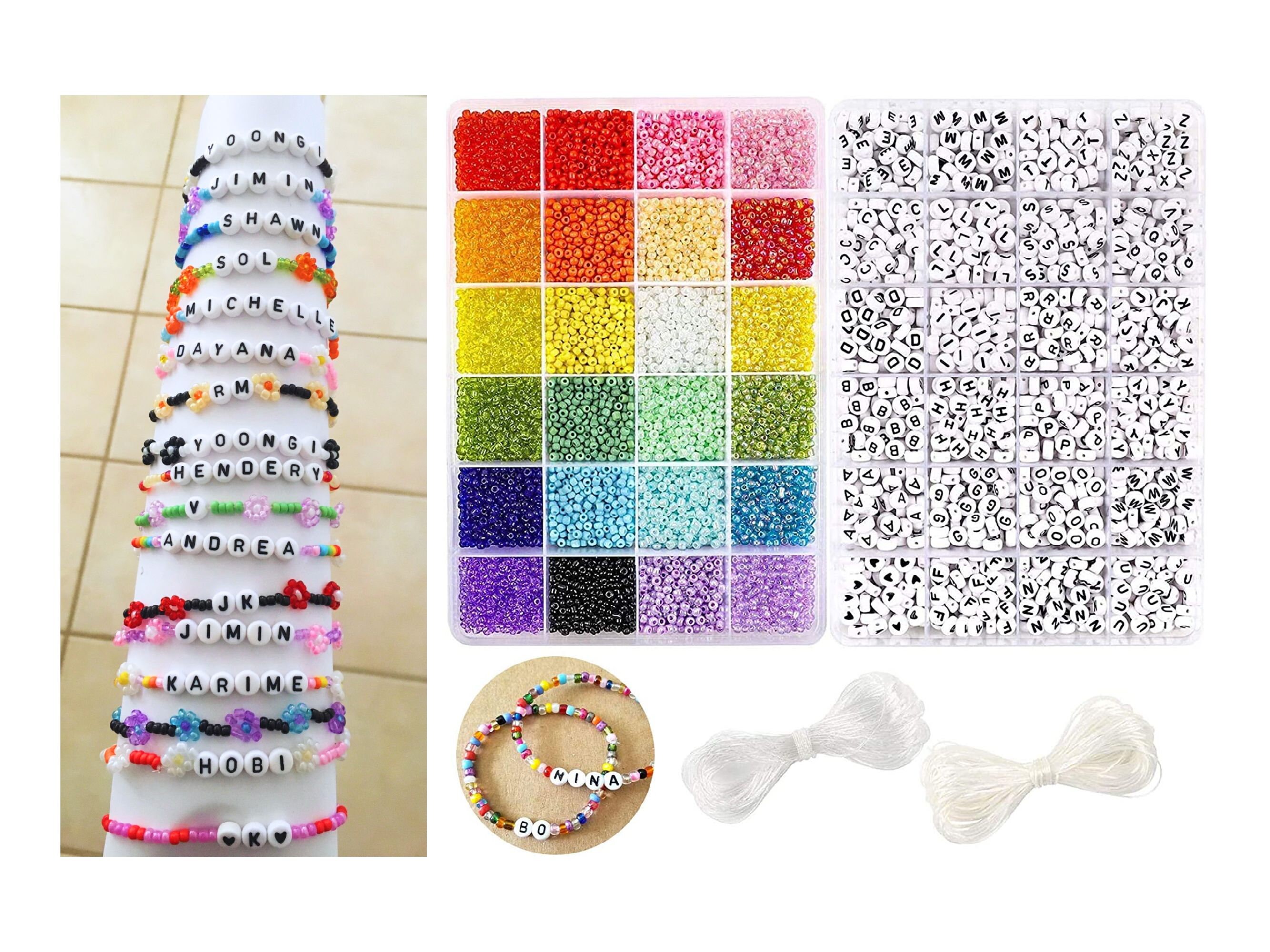 Bracelet Making Beads Kit, Letter Beads, 28 Multi-color Embroidery Floss  And A-z Alphabet Beads Bracelets String Kit For Bracelets, Jewelry Making