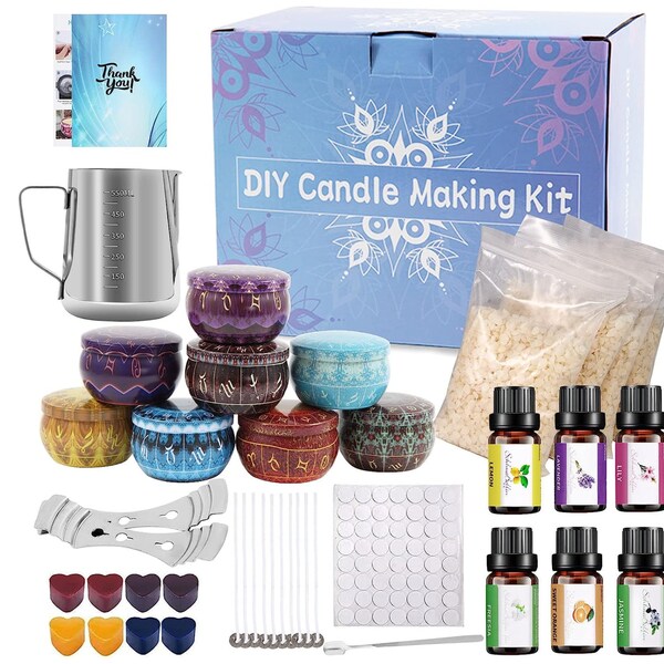 Candle Making Kit Supplies, Easy Candle Making, Soy Wax Candle Refill Kit, Gift for Adults, Beginners, Kids