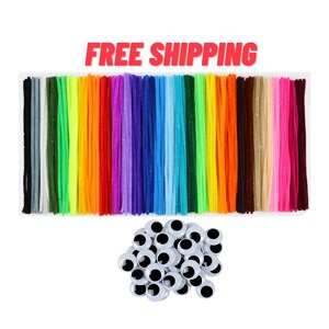 Incraftables 600pcs Pipe Cleaners Craft Supplies Set (20 Colors). Best Thick  Fuzzy Chenille Stems Sticks with Googly Eyes Colorful Assorted