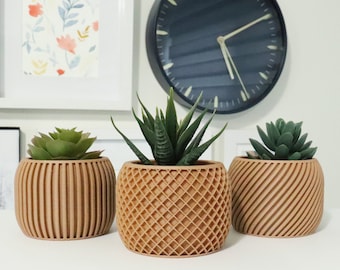 Set of 3 Mini Indoor Planters Plat Pots - Minimalist Aesthetic Eco-friendly Home Décor. KENORA + VICTORIA + REGINA