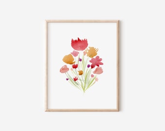 Flower Bouquet Watercolor Print 8x10 - Botanical Painting Print - Giclee - Wall Art Decor