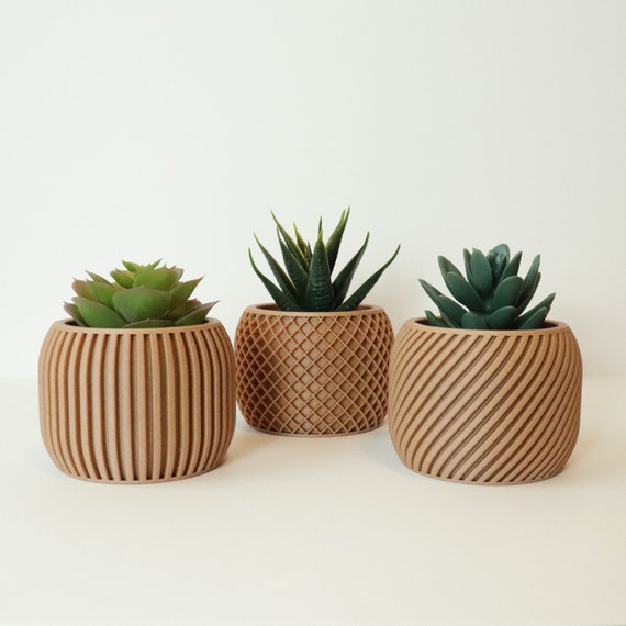 Set of 3 Mini Indoor Planters Plat Pots - Minimalist