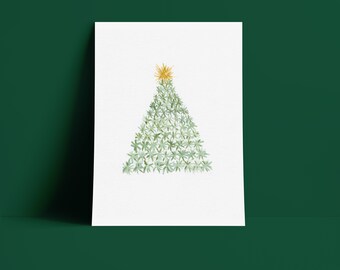 Christmas Tree Watercolor Print 5x7 - Wall Art Decor - Giclee - Greeting card