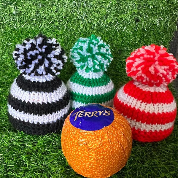 Chocolate Cover Stripey Hat Chocolate Orange Gifts Bath Bomb Covers Knitted Stripe Bobble Hat PomPom Hat Knits