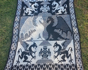Dragons overlay mosaic crochet blanket