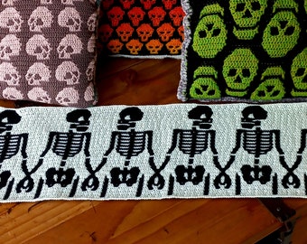 Calaveras y esqueletos II parte. Patrones mosaico crochet o ganchillo mosaico con grafico descargable PDF