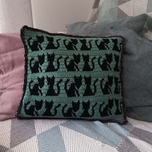 Crochet mosaico o ganchillo patron gatos estampado descarga digital PDF cojin proyecto facil