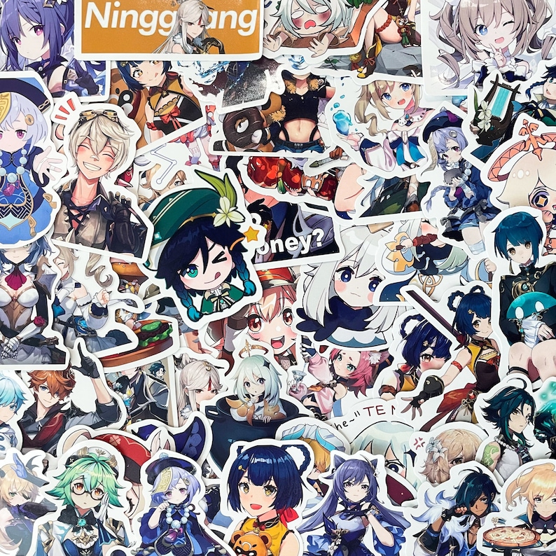 Genshin Impact Stickers, Cute Genshin Impact Stickers, Anime Genshin Stickers, Waterproof stickers for Laptop Luggage, Venti, Zhongli, Xiao 