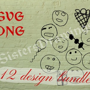 Beate Hand Drawn Emoji SVG, PNG files, Hand drawn Clipart, 12 Design Bundle, 24 Digital files, Kids drawings