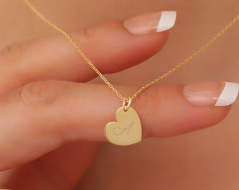 Plate Side Heart Engraved Letter Love Necklace Initial Heart Gift For , Minimalist Jewelry Silver Symbol  Wife Girlfriend Woman Mother's Day