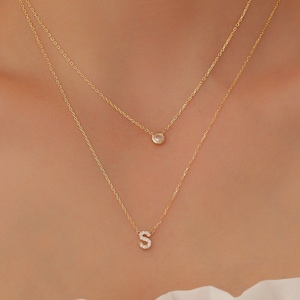 Pingente personalizado com pedra de nascimento e inicial 3D em ouro, colar personalizado em camadas, presente significativo de corrente dupla para o Dia das Mães