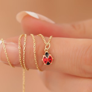 Ladybug Pendant Necklace, 14K Solid Gold Dainty Ladybird Jewelry, Nature-Inspired Gifts for Her, Unique Birthday & Mother&#39;s Day