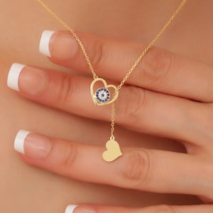 Collar con letra colgante de corazón y ojo malvado, elegante conjunto de collar con nombre, regalo para madre, novia, familia, amada y esposa.