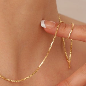 Minimalist Cube Chain Necklace – Dainty Geometric Gold Necklace, Everyday Layering Chain, Modern Gift for Her Mother&#39;s Day