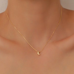 3D maan ketting sieraden, sierlijke halve maan ketting, voor Moederdag, cadeau voor moeder vrouw vriendin Mama kleine initiële charme