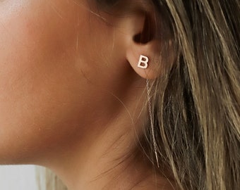 Silver Letter Earrings with Hanging Chains: Stylish and Personalized For   Wife Girlfriend Woman Tiny initial (two earrings) Mother&#39;s Day