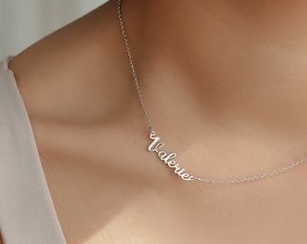 Sideways Name Necklace Minimalist Silver Jewellery Gift For Mother's Day Wife Girlfriend Woman Gold Accessories Personalized Jewelry