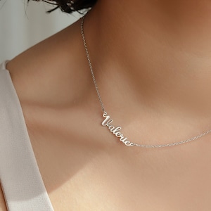 Sideways Name Necklace Minimalist Silver Jewellery Gift For Mother's Day Wife Girlfriend Woman Gold Accessories Personalized Jewelry image 1