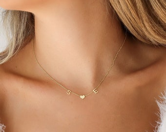 Bijoux collier coeur personnalisé lettre initiale minimaliste en argent. Pour la fête des mères, des bijoux pour maman, femme, petite amie, femme, cadeau