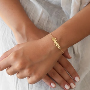 Pulseira com nome personalizado, joia minimalista de prata, presente para mãe, esposa, namorada, mulher, acessórios de rosa de ouro, joias banhadas a ouro