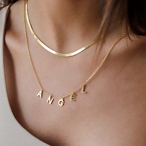Collar con letras colgantes, collar con el alfabeto familiar, regalo premium para novia, esposa, madre (chapado en oro), Día de la Madre
