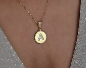 Diamond Round Letter Necklace  Name Necklace Gift For , Girlfriend Family Loved Wife Easter Gift christmas gifts