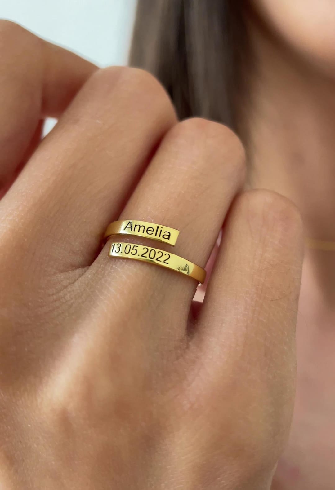 Name and Date Rings Hug Rings for You From Hazel Jewelry Gift For, Name ...