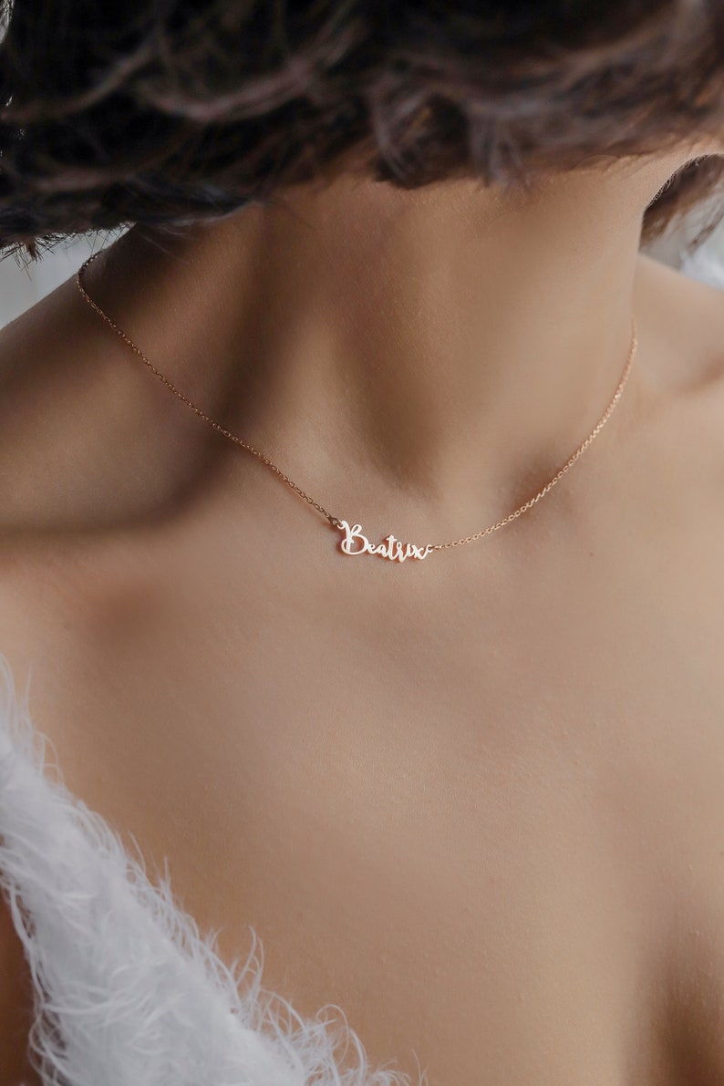 Sideways Name Necklace Minimalist Silver Jewellery Gift For Mother's Day Wife Girlfriend Woman Gold Accessories Personalized Jewelry image 2