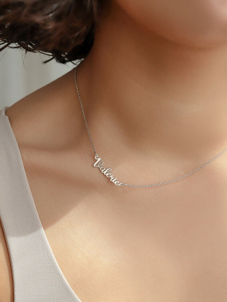 Sideways Name Necklace Minimalist Silver Jewellery Gift For Mother's Day Wife Girlfriend Woman Gold Accessories Personalized Jewelry image 1