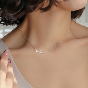 Sideways Name Necklace Minimalist Silver Jewellery Gift For Mother's Day Wife Girlfriend Woman Gold Accessories Personalized Jewelry image 3