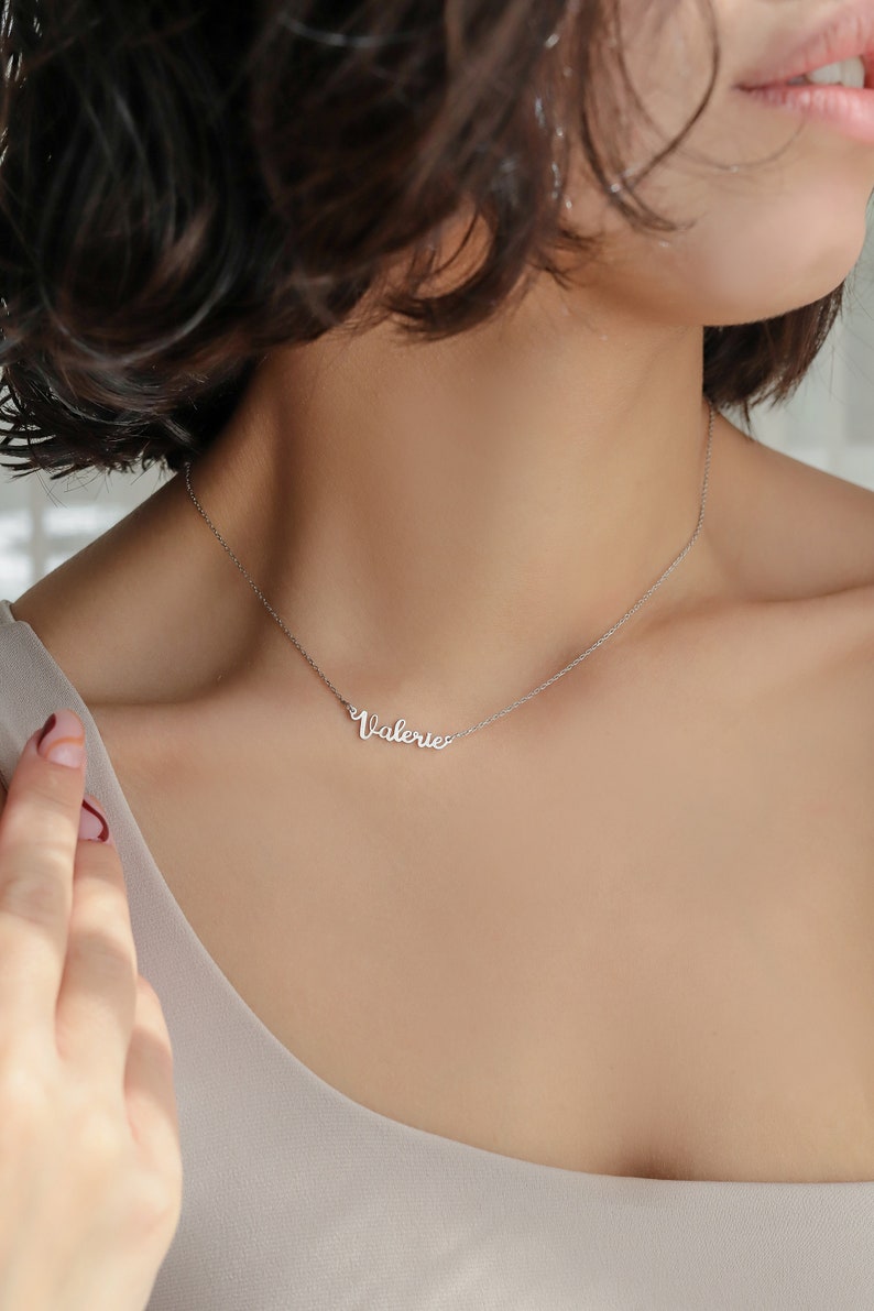 Sideways Name Necklace Minimalist Silver Jewellery Gift For Mother's Day Wife Girlfriend Woman Gold Accessories Personalized Jewelry image 3