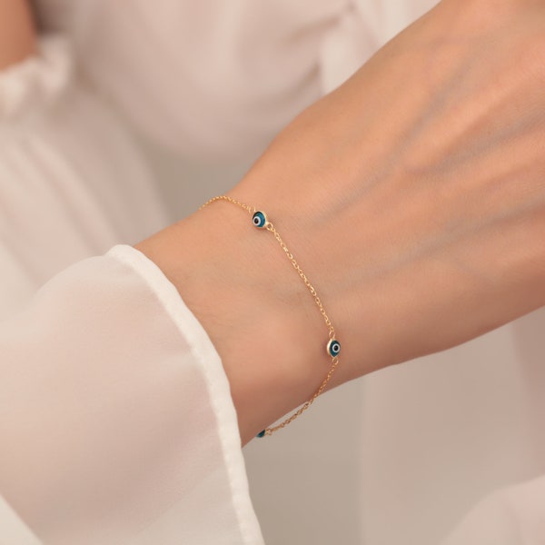 Evil Eye, Amulet Bracelet  Minimalist Silver Jewellery Gift For Mother's Day, Mom Wife Girlfriend Woman Gold Rose Accessories Gift Jewelry