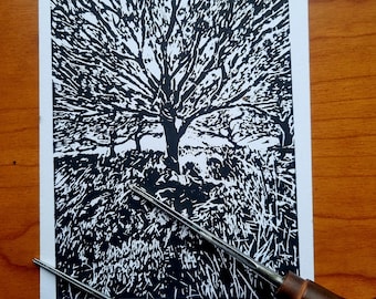 Wistman's Oak/Miniature arr/original lino print/blockprint/nature art
