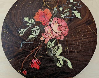 Golden Tree/original marquetry design/veneer art/tree art/walnut/oak/