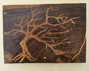 Wild Tree/original marquetry design/veneer art/tree art/walnut, elm