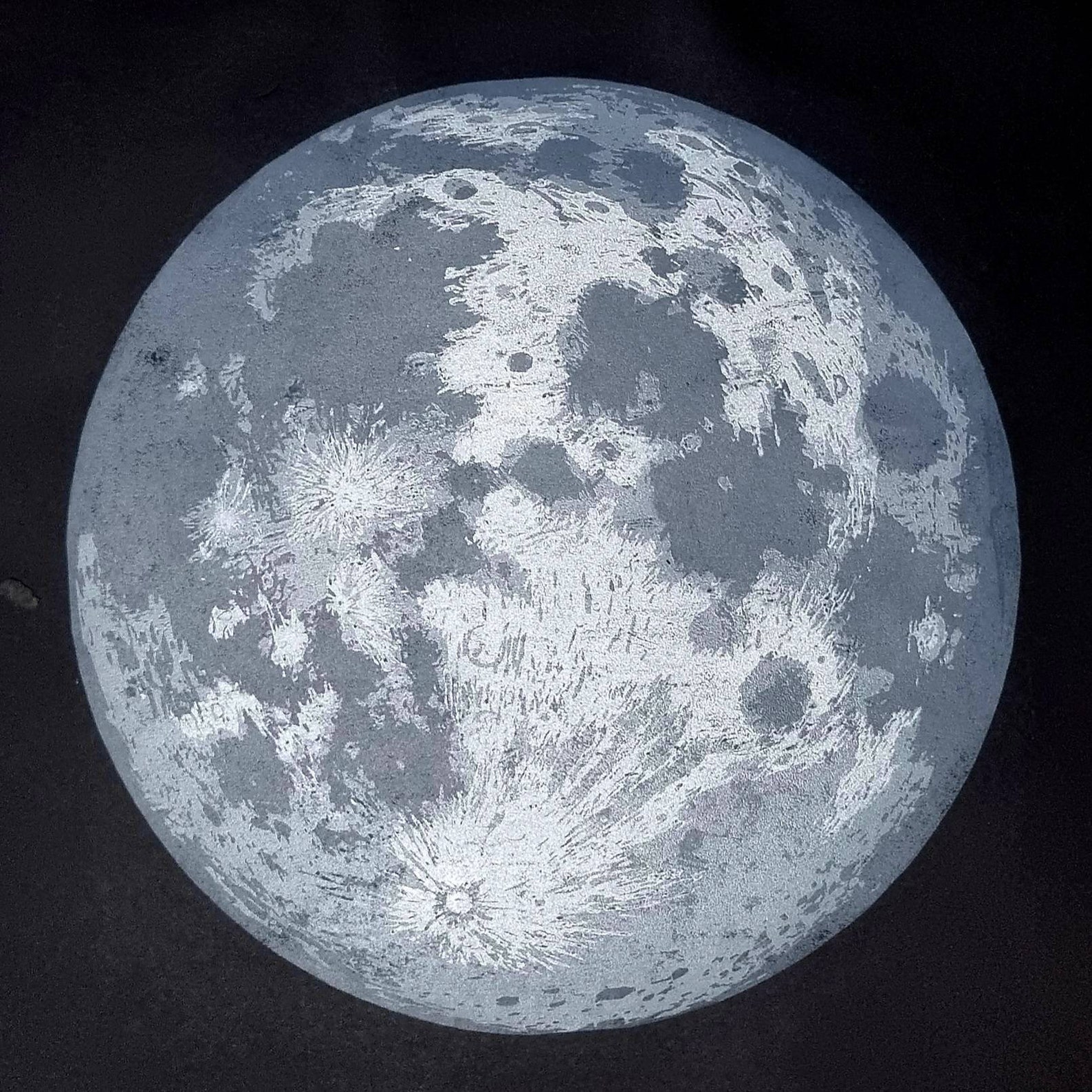 Full Moon / Multiblock 3 Colour Original Lino Print Black & White ...