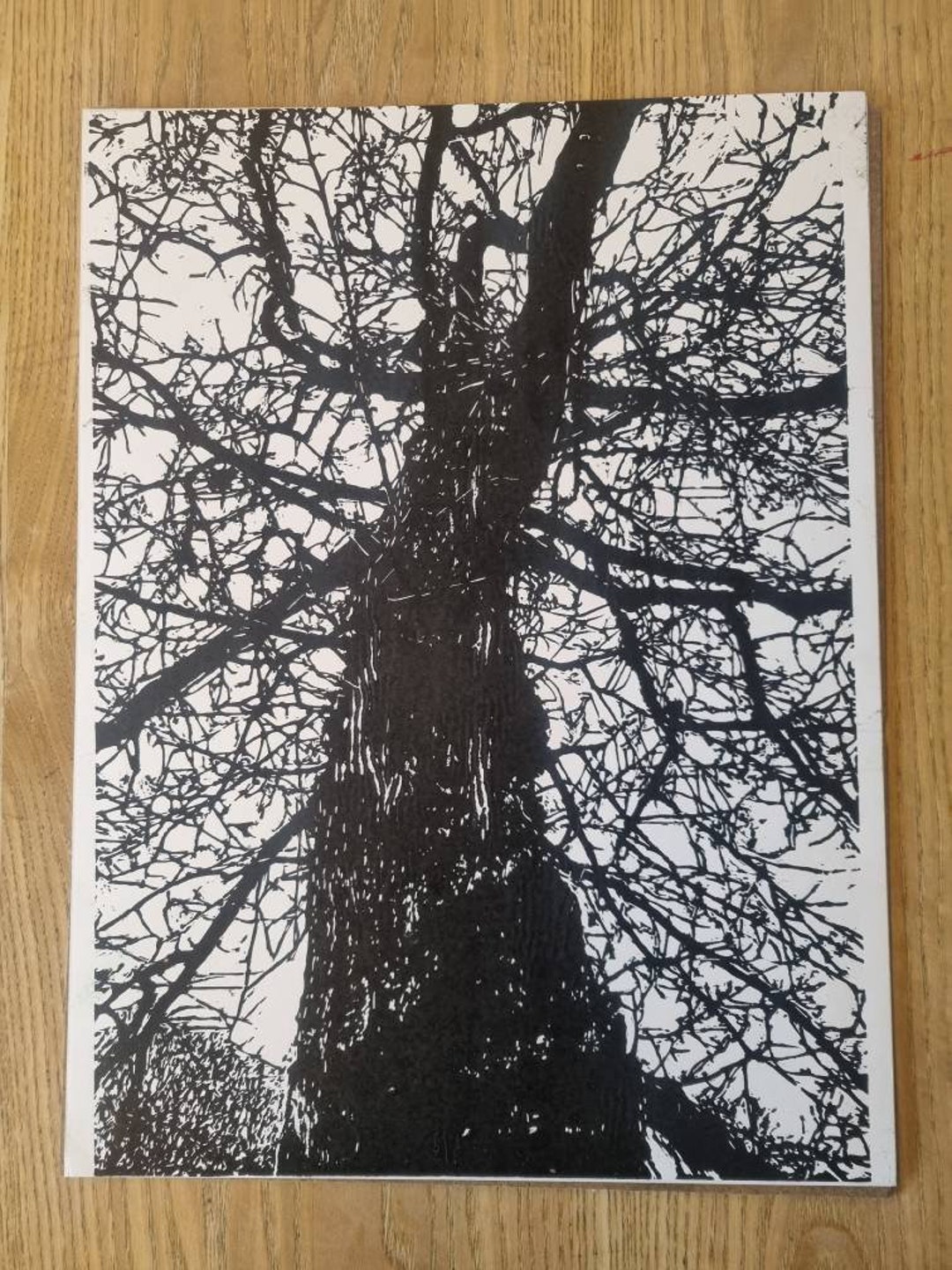 Winter Tree Lino Print: Black and White Handmade Block Print, A3 Art - Etsy