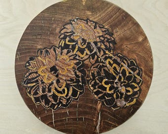 Dalias/original marquetry design/veneer art/tree art/walnut/oak/Sycamore