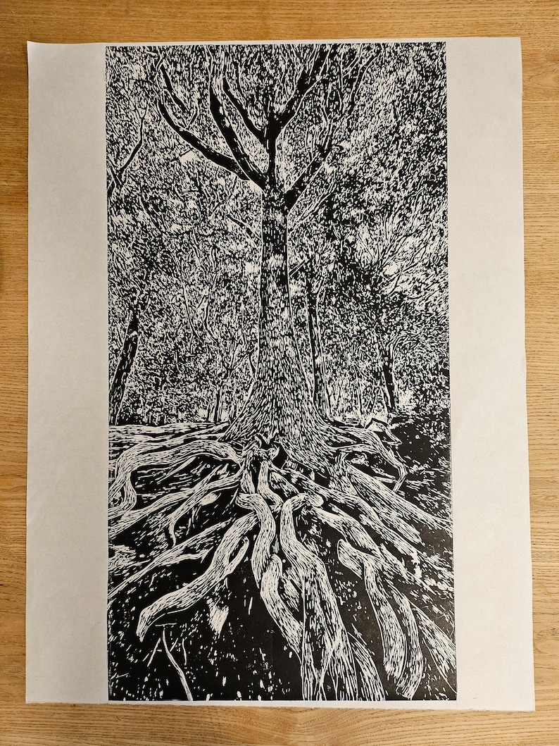 Printmaking Tree Roots Large Tree Roots Linocut Print - Etsy