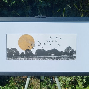 Panoramic Treescape/ linocut print/black and white/linoprint/blockprint/nature/original/handmade/gift/art/unique/handprinted/artisan