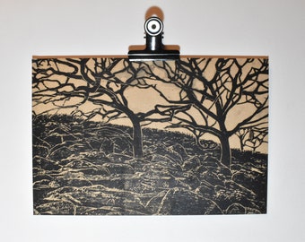 Wistman's Wood Dartmoor linocut print