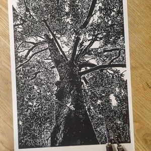 Horse Chestnut Original Lino Print/ Landscape art/Forest/ blockprint/Gift