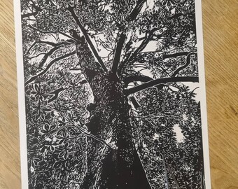 Horse Chestnut Original Lino Print/ Landscape art/Forest/ blockprint/Gift