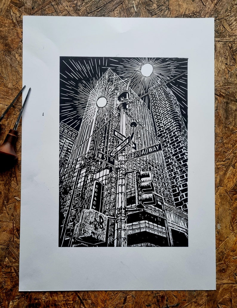 Broadway NYC Original Lino Print - Etsy