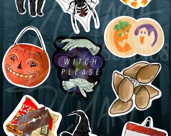 Creepy Cute Halloween Stickers | Spooky Cute Waterproof Vinyl Stickers | Journal Decor | Scaredy Cat, Candy Corn, Friday the 13th & More