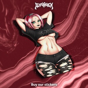 Goth Pink-Haired Fighter Girl – Badass Anime Sticker | Kawaii Waifu Anime Car Laptop Sticker Decal - Vinyl Sun, Weather, Water Resistant