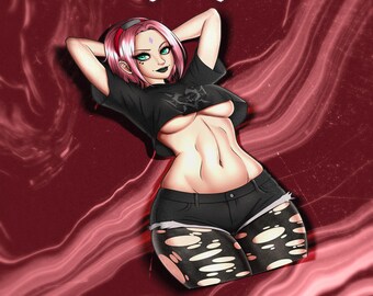 Goth Pink-Haired Fighter Girl – Badass Anime Sticker | Kawaii Waifu Anime Car Laptop Sticker Decal - Vinyl Sun, Weather, Water Resistant