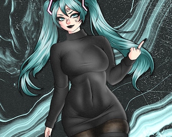 Goth Hatsune Miku | Kawaii Waifu Anime Car Laptop Sticker Decal - Vinyl Sun, Weather, Water Resistant