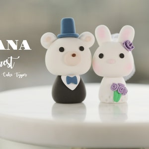 bunny and bear wedding cake topper,bride and groom cake topper,rabbit and bear cake topper,custom wedding cake topper,birthday cake topper